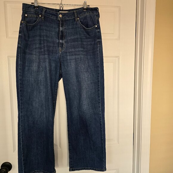 Rebecca Minkoff Wide Leg Jeans Stretch Fabric Frayed Hem Size 16 - Picture 1 of 8